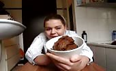 Chubby babe covered herself with poop
