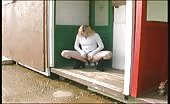 Blonde babe peeing