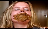 Blonde milf smears crap on her entire face