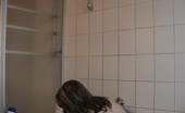 Horny babe cleaning poop from her naked body