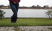 Tattooed girl shitting outdoor