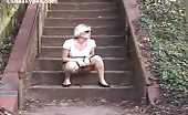 Panties aside to pee outdoor