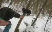 Cute girl peeing in snow