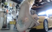 Horny blonde babe shitting in garage
