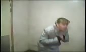 Blonde milf peeing in abandoned building