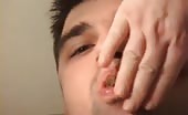 Smoking while feeding male slave