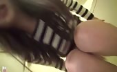 Beautiful Japanese pooping on bathroom floor
