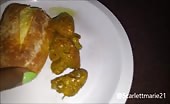 Hot ebony babe shitting on a slice of bread