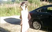 Blonde milf shits outdoor