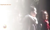 Heavy turd drops from girl in jacket in toilet