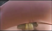 Asian secretary shitting in brown pantyhose