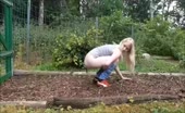 Petite blonde shitting