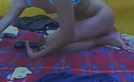 Webcam teen eating a tiny piece of shit