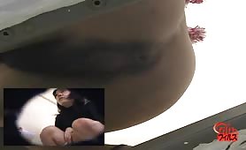 Amateur woman pooping in a public bathroom