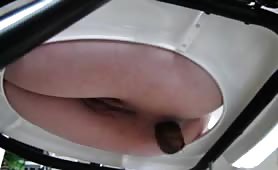Huge turd from her shaved butthole