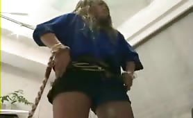 Hairy mistress feeding her nasty slave with poop