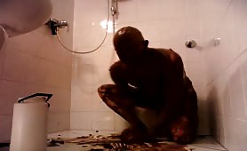 Bald man is really scat pig