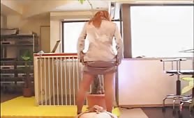 Hot Japanese secretary pooping on her boss