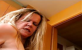 Chubby drunk woman smearing crap on her tits