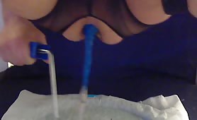 Squirting poop from his shaved butthole