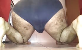 Hairy teacher shitting in his blue panties