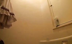 Mix of hot girls that are using public bathrooms