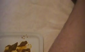 Rubbing sick liquid shit on his cock to masturbate