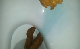 Mature man did a mess in the toilet