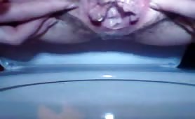 Creampied hairy wife pooping