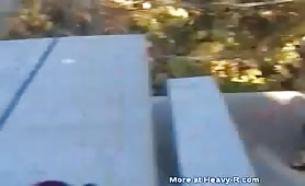 Beautiful blonde shitting on the ground outdoor