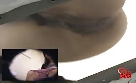 Brunette school girl shitting in a public bathroom