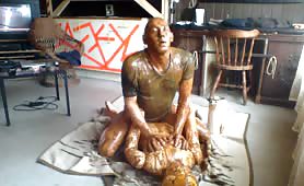 Bald guy fucking a scat doll