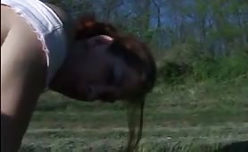 Young teen shitting outdoor