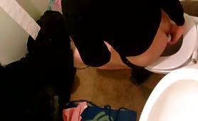 Chubby guy pooping and wiping his ass