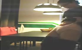 Brunette teen pooping on the kitchen floor