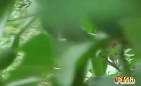 Beautiful Asian shitting outdor