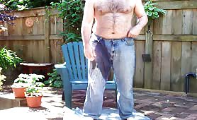 Shitting his undies in the backyard
