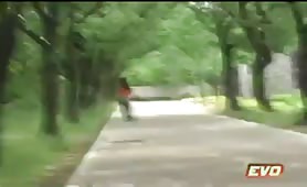 Asian girl shitting outdoor