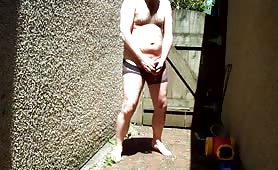 Shit and piss in a condom outdoor