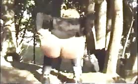 Blonde granny shitting outdoor