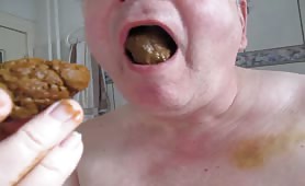 Old man playing a turd