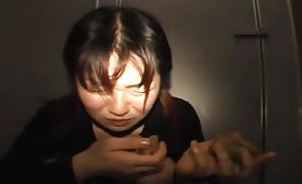 Trying to eat a long turd