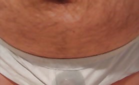 Real mess in his grey panties