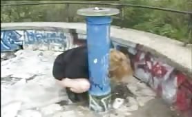 Blonde teen shitting in public