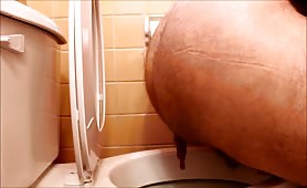 Hairy chubby man pooping