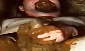 Hard masturbation with a pile of poop