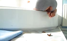 Long dildo into his ass