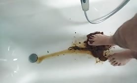Smearing poop on his feet