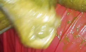 Hard masturbating with yellow shit