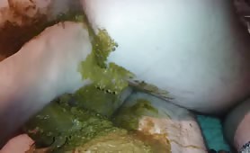 Man shitting while getting fucked, green poop smeared everywhere
